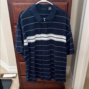 Puritan Blue and White Polo Shirt Casual Striped Design sz 3XL